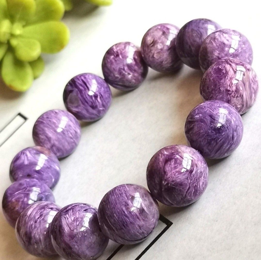 高品質【大玉】【最高の癒の石】天然石チャロアイト14.4mm