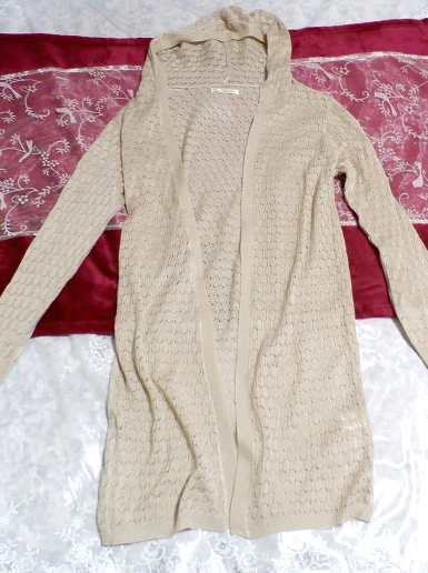 亜麻色フード付き編みレースロング羽織/カーディガン Flax color hood knit lace long/cardigan_画像2