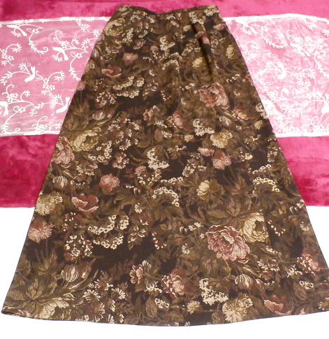 茶色ブラウン花柄ロングマキシスカート/ボトムス Brown flower pattern long maxi skirt