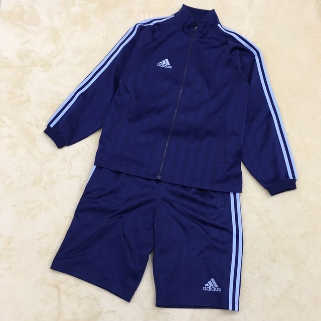 adidas アディダス スポーツウェア セットアップ ジャージ上下 ジャンパー ハーフパンツ ストライプ スリーライン メンズ サイズS/O 紺色