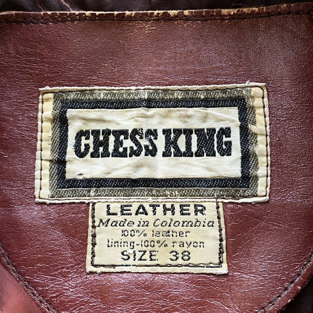 70\'s CHESS KING chess King Vintage craft leather jacket leather jacket red tea single center pleat eastwestnachu navy blue 