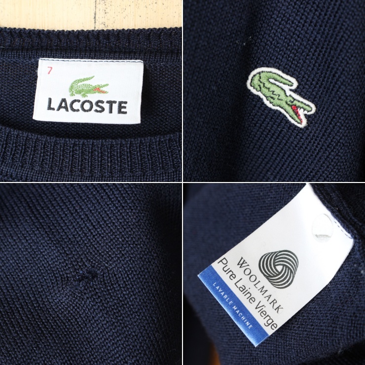 ビッグサイズ フレンチ ラコステ LACOSTE ウール ニット セーター クルーネック ネイビー メンズXL相当 ヨーロッパ古着_画像2