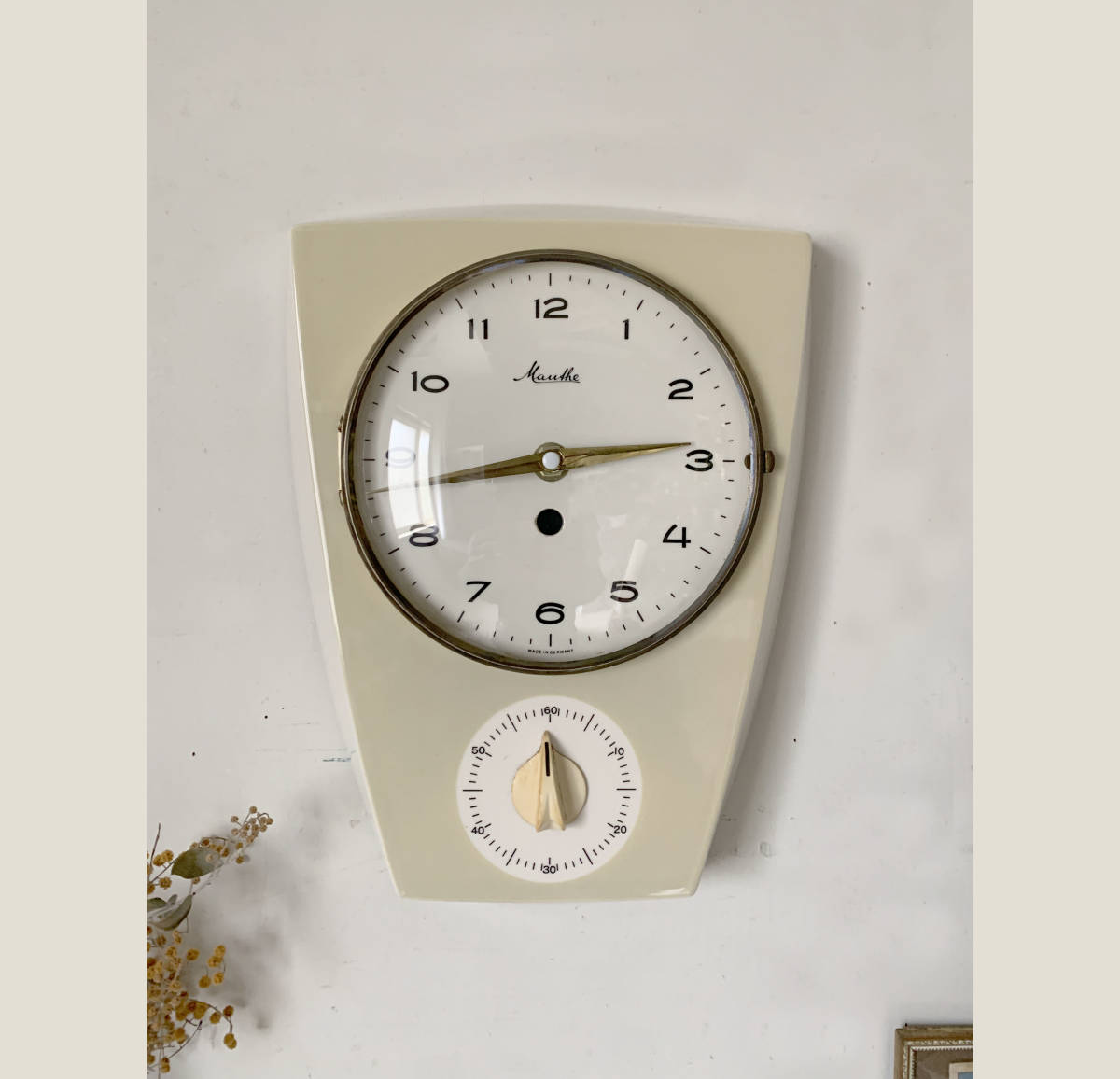 ドイツ 1940-60s Mauthe マウテ ドームガラス 陶器 壁掛け 時計