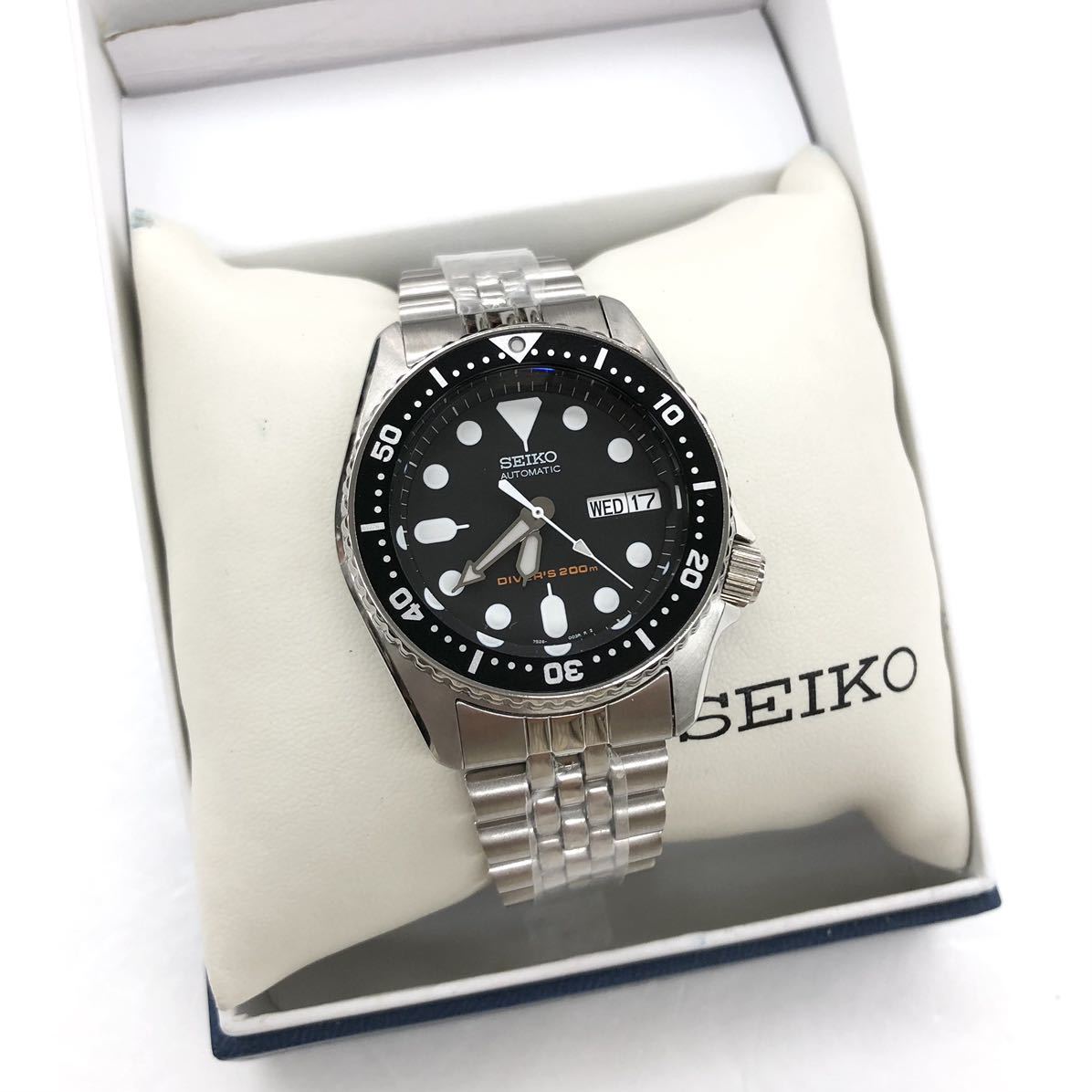 未使用 SEIKO セイコー 腕時計 機械式 自動巻き ブラック SKX013K2 メンズ ステンレス DIVERS 200m 防水 7S26-0030