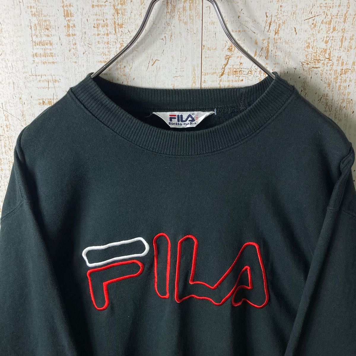 FILA フィラ 刺繍 ビッグロゴ スウェット ブラック アメリカ古着US古着