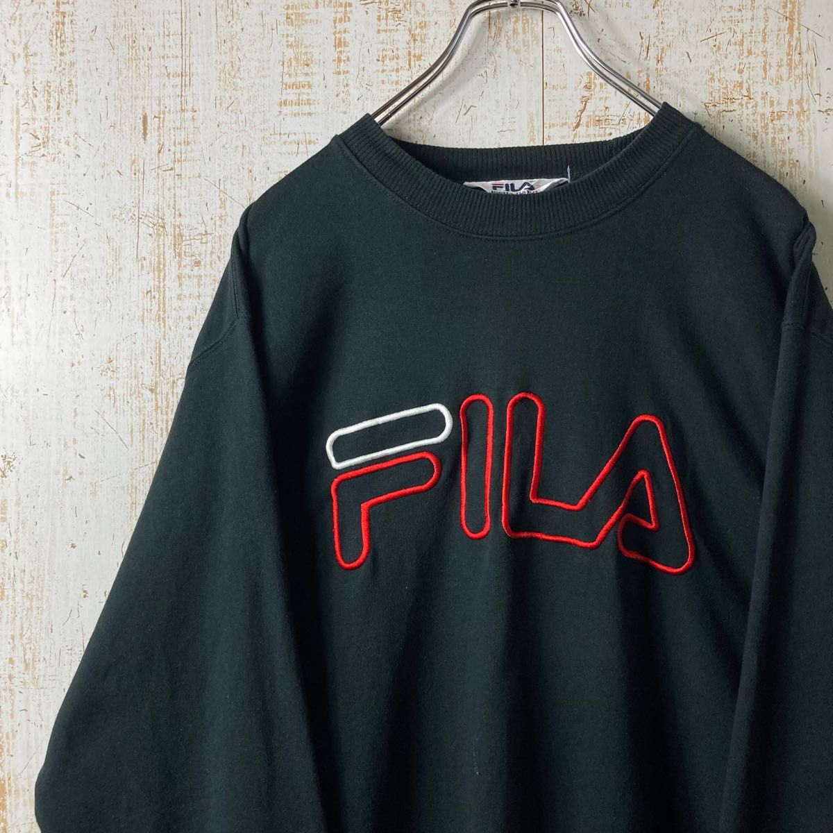 FILA フィラ 刺繍 ビッグロゴ スウェット ブラック アメリカ古着US古着