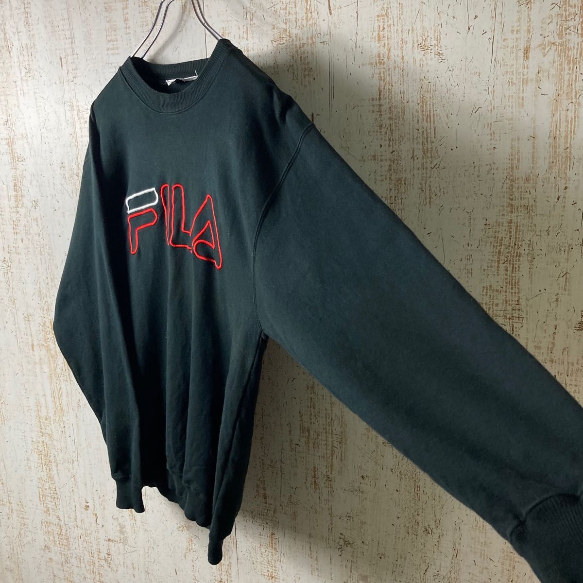 FILA フィラ 刺繍 ビッグロゴ スウェット ブラック アメリカ古着US古着