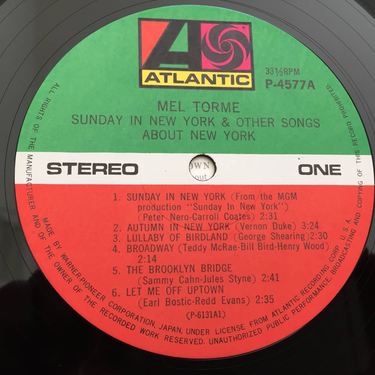 【国内盤/Vinyl/12''/両面マト1A/Atlantic/P-4577A/with Liner】ニューヨークの休日 / メル・トーメ ................... //Swing,Vocal//_画像5
