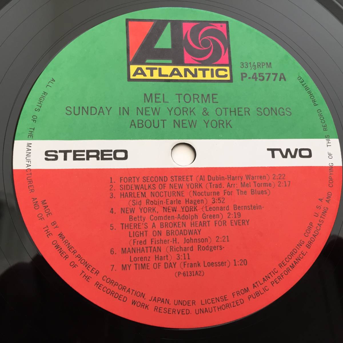 【国内盤/Vinyl/12''/両面マト1A/Atlantic/P-4577A/with Liner】ニューヨークの休日 / メル・トーメ ................... //Swing,Vocal//_画像6