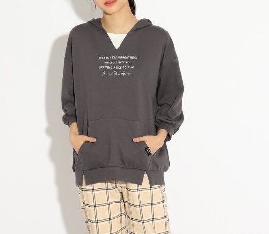  new goods PINK-latte with a hood tunic 7 minute sleeve tops charcoal gray (014) 16 (160cm) regular price 2189 jpy 