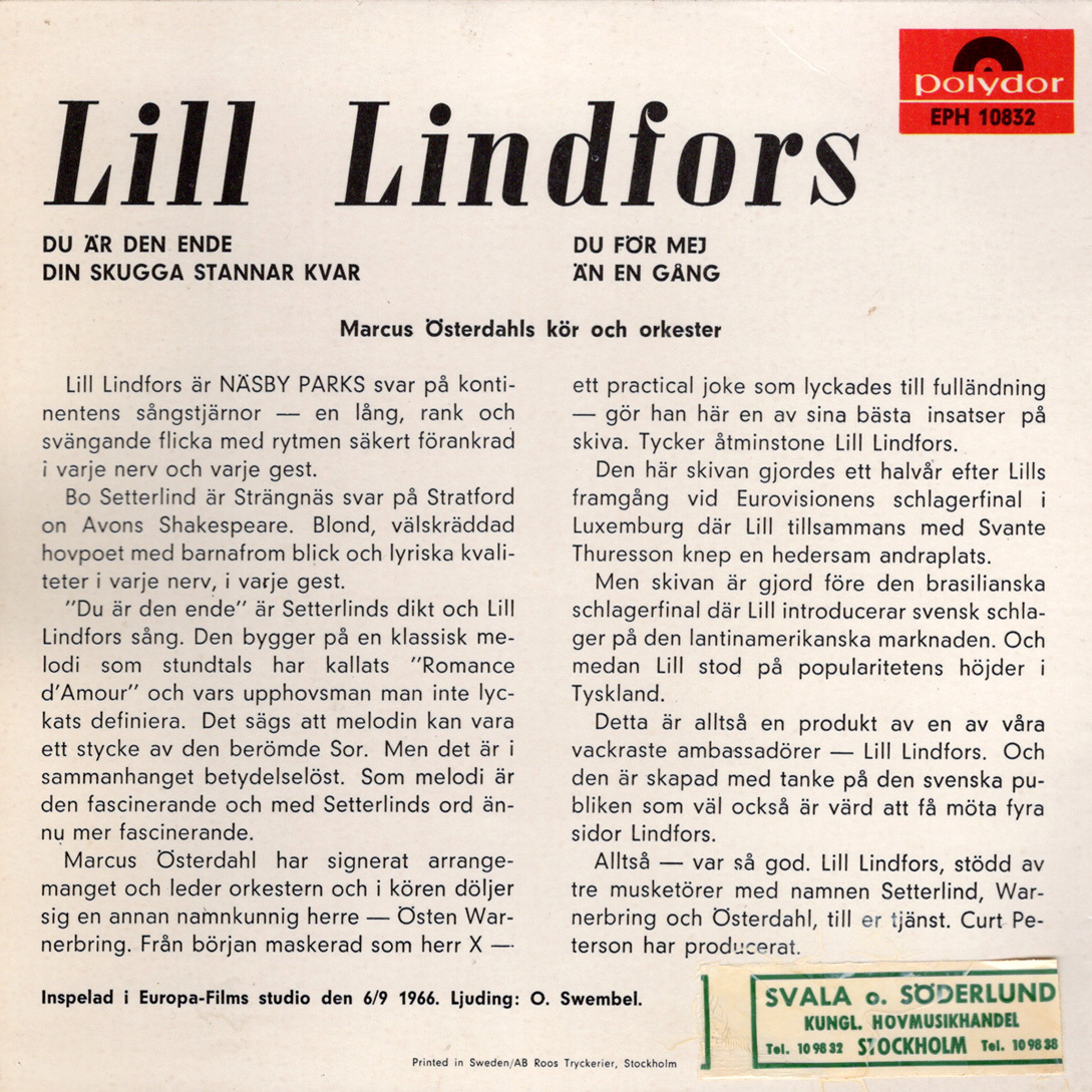 ★Lill Lindfors リル・リンドフォシュ「禁じられた遊びのテーマ・いそしぎ他」4曲EP(1966年)スウェーデン盤★_画像2