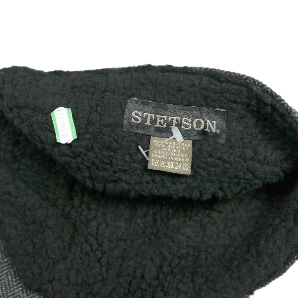 送料無料 デッドストック 未使用 STETSON ステットソン 裏ボア ヘリンボーン ウール ツイード ワーク キャップ　グレー 灰色 帽子 防寒_画像6