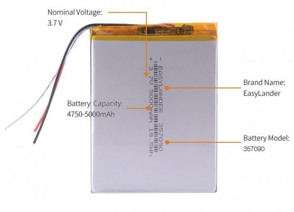  rechargeable Li-Po battery 357090 3.7V 5000mAhlipo polymer lithium battery protection PCB charge module attaching 3 line type 1 piece. price immediate payment possibility 