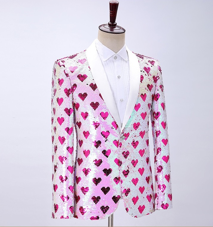 ST02-42 new goods fine quality 2 point white Heart * suit set spangled tuxedo stage costume men's outer garment trousers M L-5XL chairmanship musical performance . presentation 