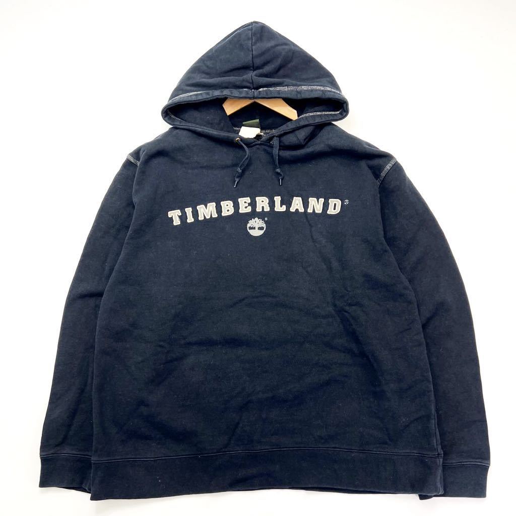 Timberland ☆ 古着らしいフェード感◎ ネイビー ロゴ スウェット パーカー L アメカジ ストリート ヒップホップ ティンバーランド■S1156_画像2