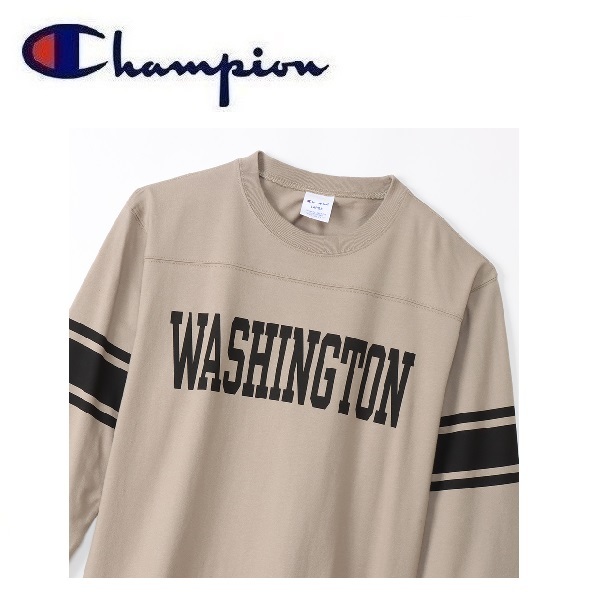 Champion チャンピオン ノースウエスタンストライプ8分袖Tシャツ サンド XL　C3-X415　メンズ　ロングTシャツ