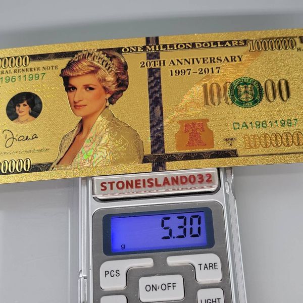 プリンセス ダイアナ妃 １００万ドルゴールドレプリカ 記念 贈答品 レプリカシリーズ 記念ゴールド紙幣 A026の画像6