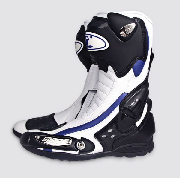 SALE！ツーリングブーツ メンズ オフロード レーシング プロテクター バイク用靴 ライディングシューズ モトクロス 白・43サイズ：265mm