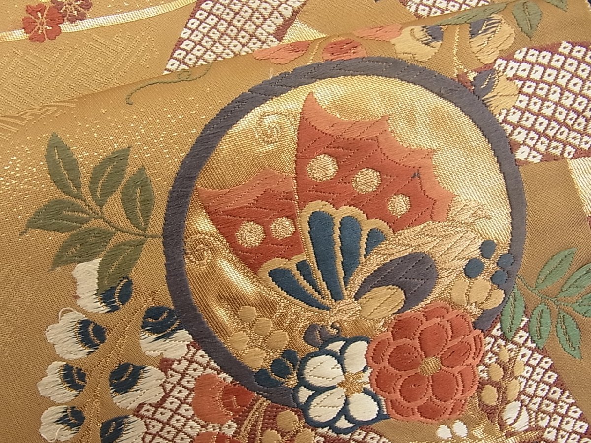 超目玉枠】 辻が花 プラチナ箔 リバーシブル 唐織 金糸 袋帯 正絹 赤