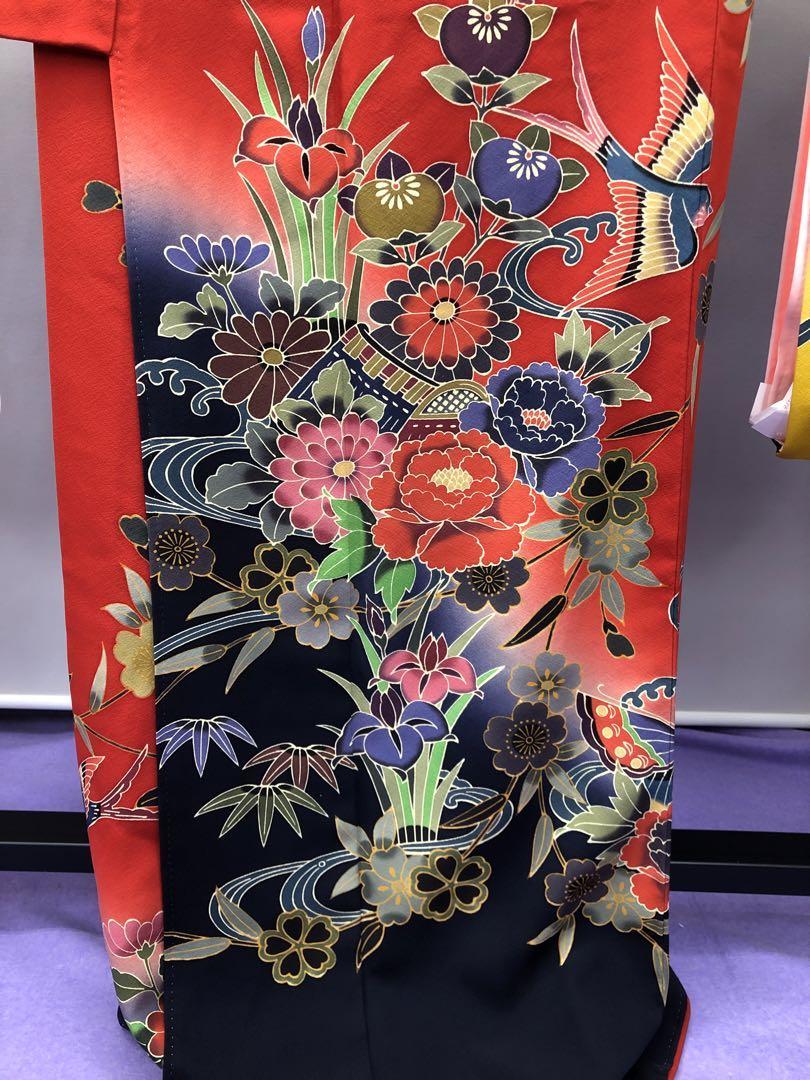 2530 紅型 振袖 赤 蝶 鳥 菖蒲 桜 襦袢付き | paradaabogados.com