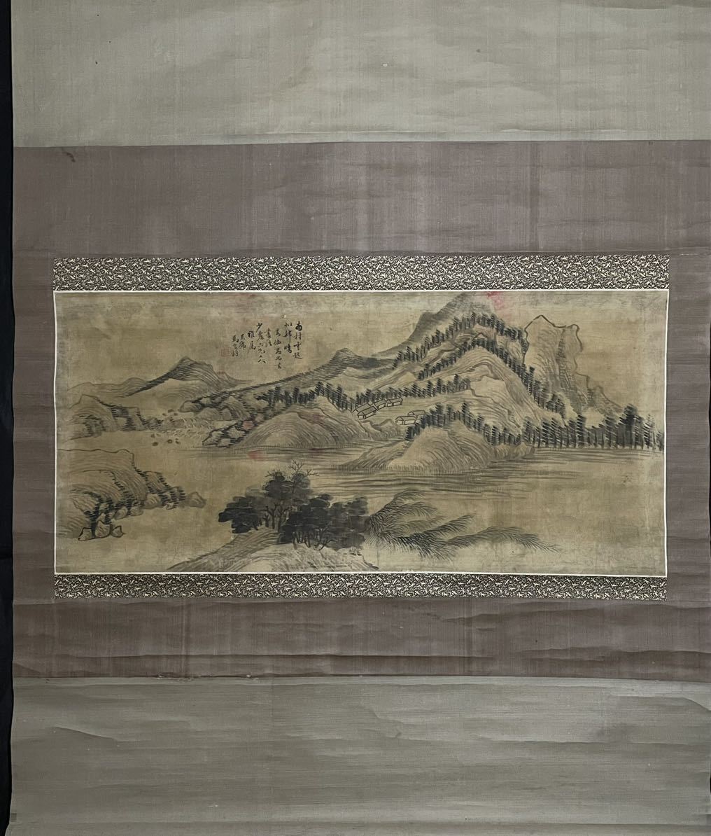B-332掛軸 絹本肉筆 中国絵画 中国美術【馬家桐】設色山水 時代物