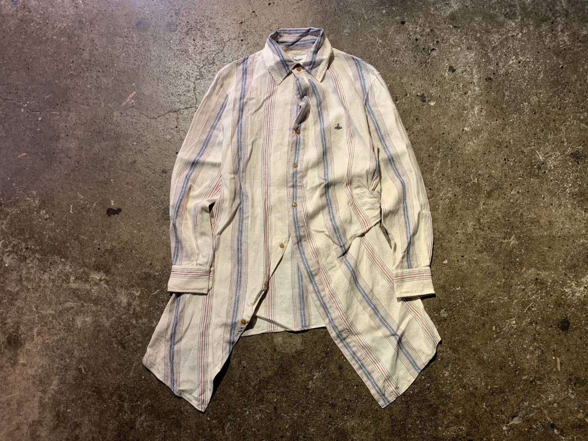 日本製安い Vivienne Westwood - MAN ストライプ変形ロングシャツの
