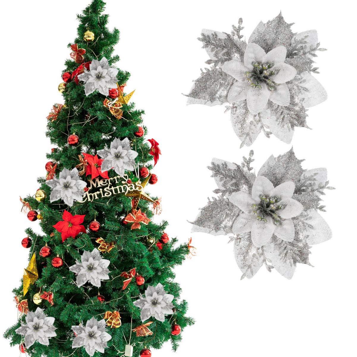 造花 クリスマスツリー飾りオーナメント 人工花 キラキラ フラワーデコレーション