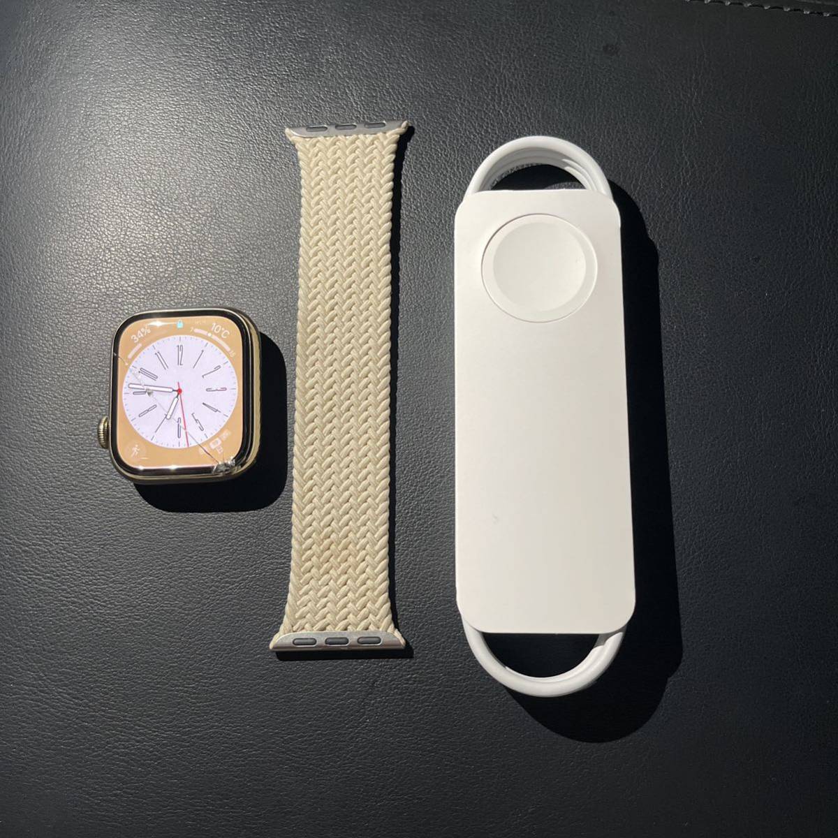 Apple Watch series 8 (GPS+cellularモデル) 41mm ゴールド　ステンレススチールケース ベージュブレイデッドソロループ　サイズ2