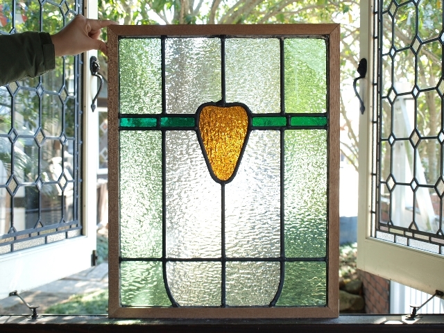 ■アンティークステンドグラス23378 淡いグリーン 装飾 英国 イギリス 窓 ドア 建具 内装に ■の画像1