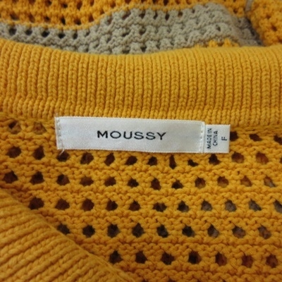 マウジー moussy カーディガン ニット かぎ編み 半袖 ボーダー F オレンジ ベージュ /YI レディース_画像6