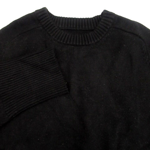 セゾンドパピヨン SAISON DE PAPILLON ニット セーター クルーネック 長袖 無地 オーバーサイズ 黒 ブラック /HO61 レディース_画像3