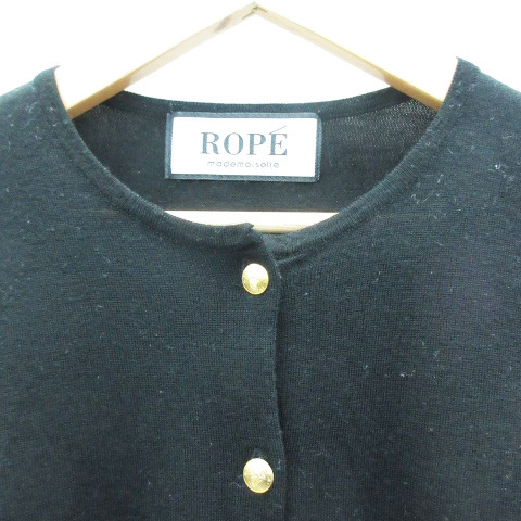  Rope ROPE cardigan middle height crew neck wool M black black /YM15 lady's 