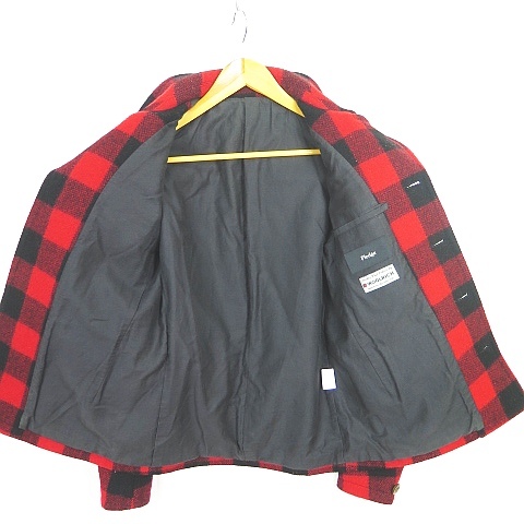 プレッジ PLEDGE WOOLRICH メルトン チェック ジャケット 48 レッド 2sa4477_画像6