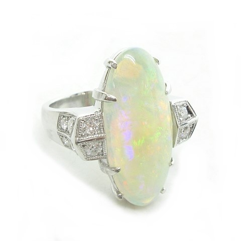 全ての OP6.83ct オパール Pt900 美品 ダイヤ レディース 0211 シルバー 銀 楕円形 指輪 11.6g リング D0.555ct オパール