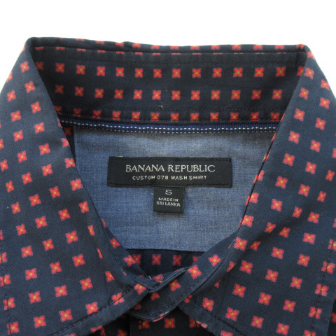 バナナリパブリック BANANA REPUBLIC シャツ 総柄 長袖 コットン S 紺 ネイビー メンズ_画像3