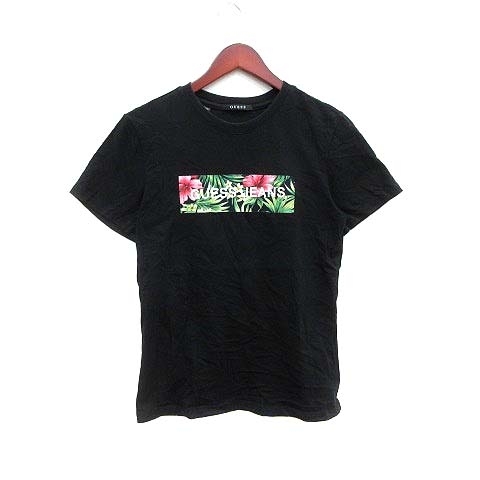ゲス GUESS Tシャツ カットソー クルーネック ロゴプリント 半袖 S 黒 ブラック /YK メンズ_画像1