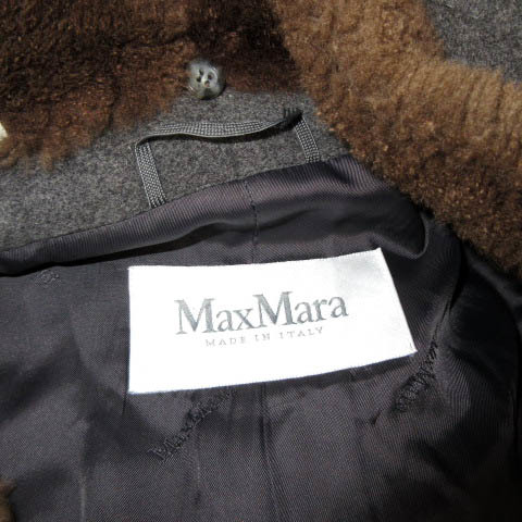マックスマーラ MAX MARA 白タグ ロングコート ファー 2WAY ショールカラー ダブル チャコールグレー ECR17 レディース_画像6