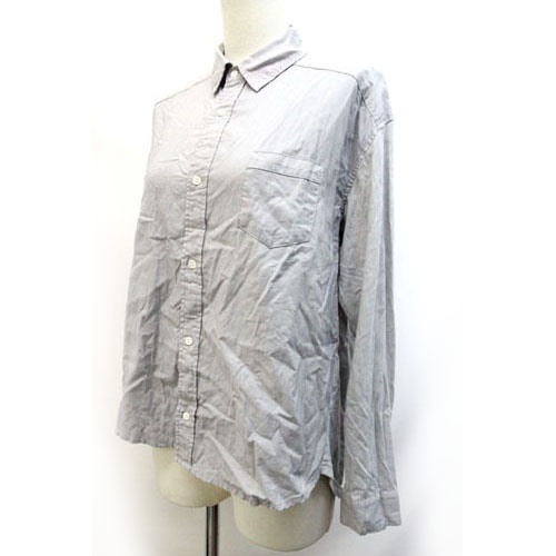 a-ruene-RNA shirt unusual material plain simple long sleeve M gray ju/ZB lady's 