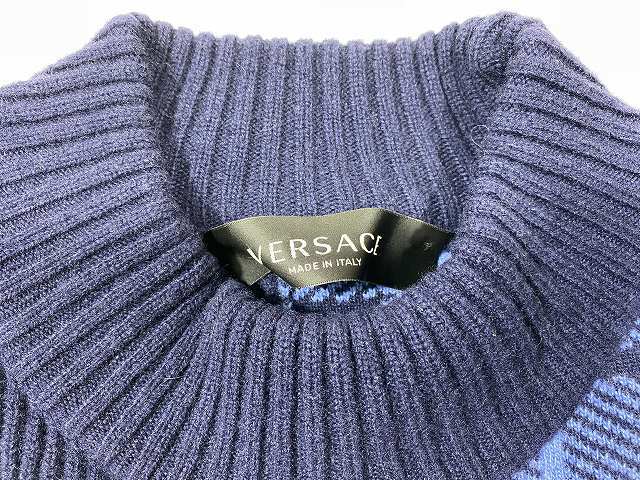  beautiful goods Versace Versace .VERSACE tartan check fringe patchwork va- Gin wool knitted sweater pull over 