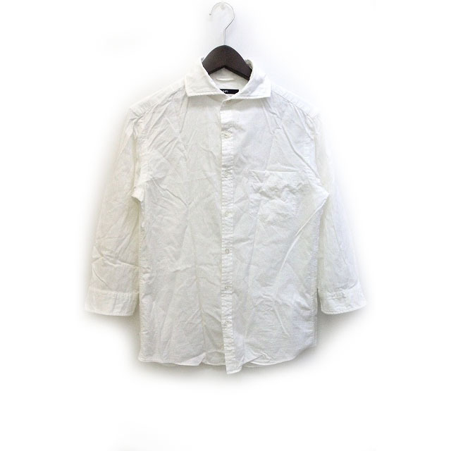 シップス SHIPS シャツ シンプル ホリゾンタルカラー 七分袖 S 白 ホワイト /Z メンズ_画像1