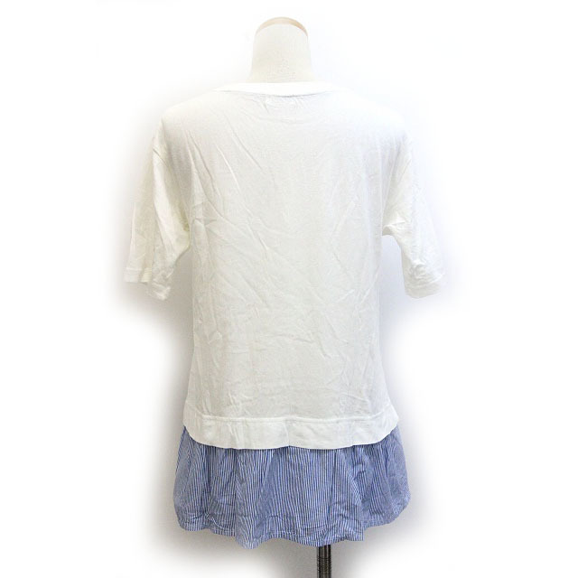 ko-encoen T-shirt cut and sewn pe plum switch stripe short sleeves L white light blue /Z lady's 