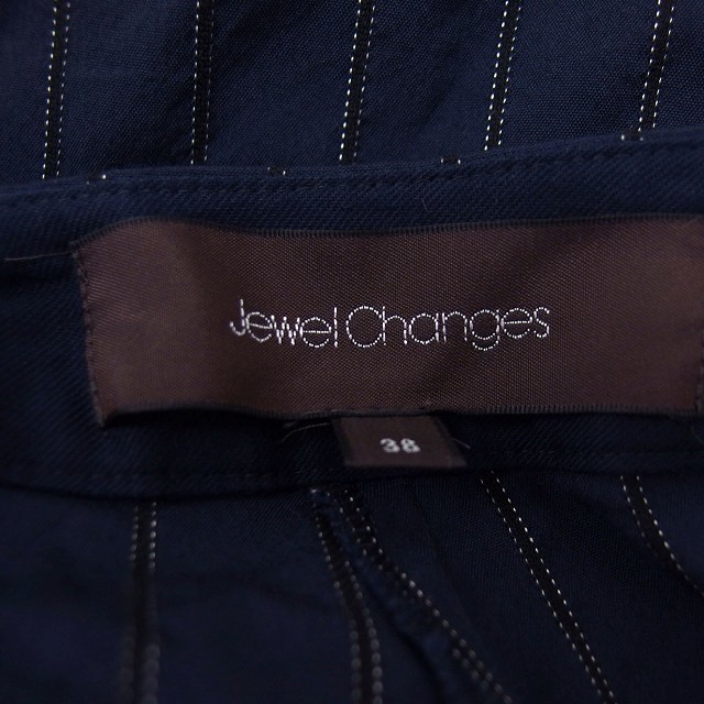 ジュエルチェンジズ Jewel Changes アローズ パンツ テーパード ウール混 ストラップ タック ストライプ 38 紺 ネイビー /NT35 レディース_画像4