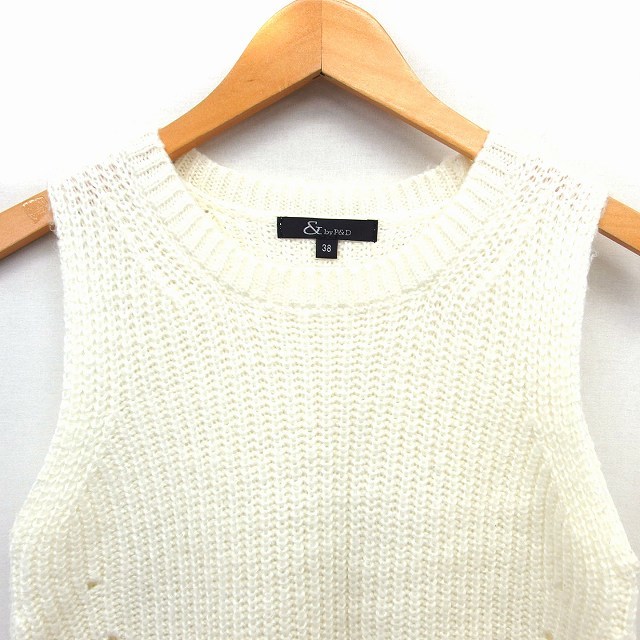  and baipi-&ti- Pinky & Diane & by P&D knitted sweater crew neck rib long tail no sleeve 38 white white /NT27