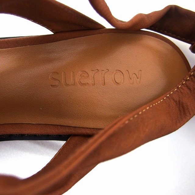 スウェロウ suerrow 靴 サンダル レースアップ リボン フラット レザー調 装飾 S ブラウン 茶 /HT22 レディース_画像3