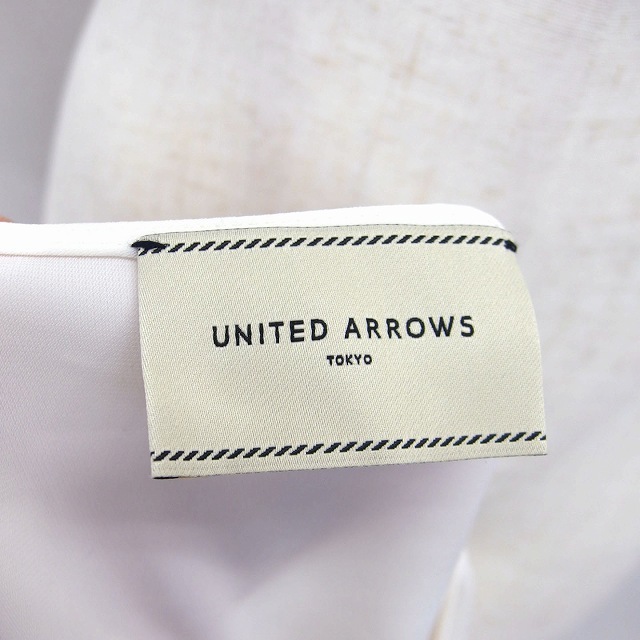 ユナイテッドアローズ UNITED ARROWS カットソー ブラウス 無地 シンプル 長袖 丸首 ウエストリボン スリット 36 白 /HT26 レディース_画像4