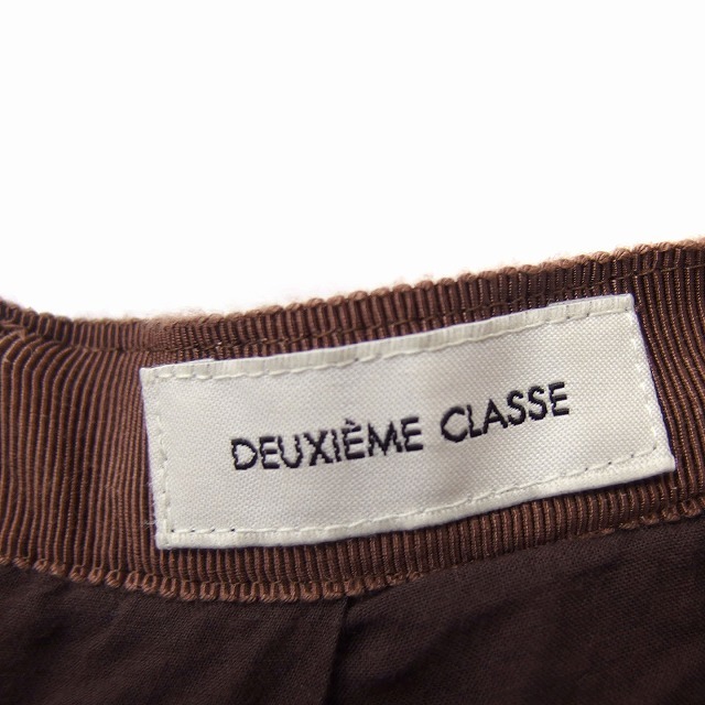 ドゥーズィエムクラス DEUXIEME CLASSE ギンガムチェック ギャザー フレアスカート ひざ下丈 コットン 綿 38 ブラウン 茶 /FT14 レディース_画像3