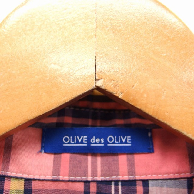 オリーブデオリーブ OLIVE des OLIVE チェック柄 シャツ ブラウス 長袖 胸ポケット M ピンク /FT46 レディース_画像3