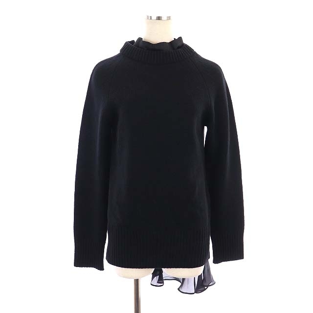 【期間限定特価】 Wool 21AW sacai サカイ Knit レディース ブラック 黒 3 長袖 ドッキング プルオーバー セーター 切り替えニット Sweater Satin X 女性用