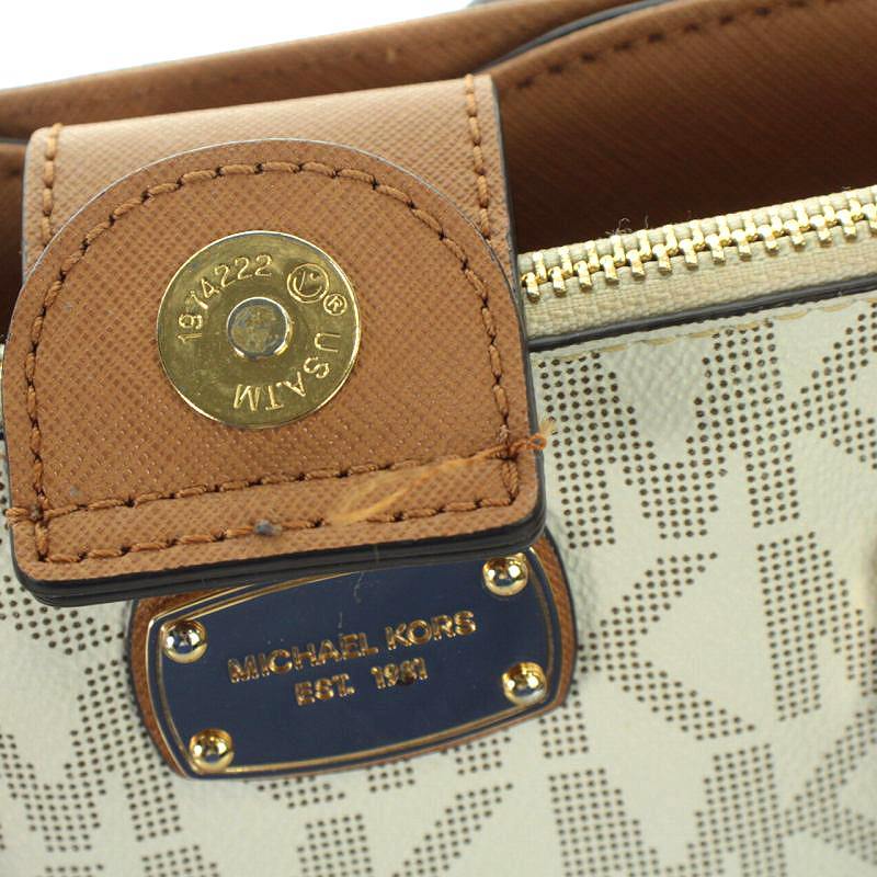 マイケルコース MICHAEL KORS ショルダーバッグ ハンドバッグ 2way レザー MK柄 白 ホワイト 茶 ブラウン /AK21 レディースの画像4