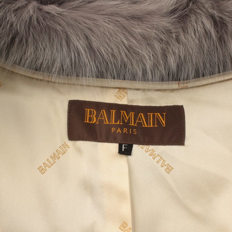 バルマン BALMAIN ケープ コート フォックスファー カシミヤ F グレー /TW9 レディース_画像7